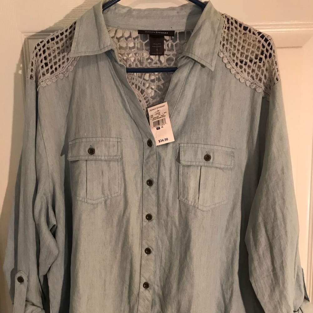 Ashley Stewart. Stone washed  denim blouse